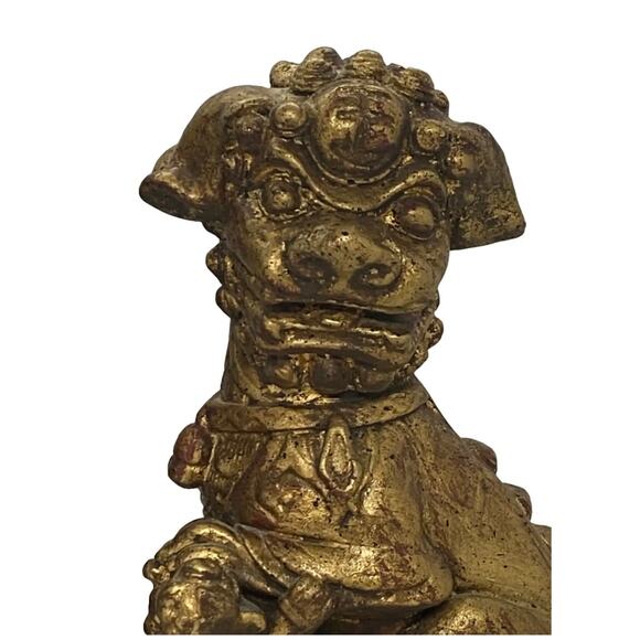 Vintage Brushed Gold Foo Dog Chinese Imperial Guardians Lion Bookends- A Pair - Picture 9 of 16